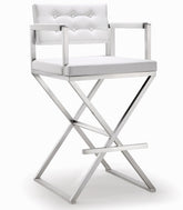 Director White Performance Vegan Leather and Stainless Steel Barstool Model: TOV-K3626